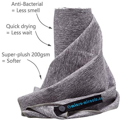 XL 여행용 타월 - 2in1 대형 빠른 건조 엑스트라 소프트 극세사, 13가지 색상, 체육관, 수영 연습, 여행, 배낭여행, 캠핑, RV, 해변, 비상 가방, 기숙사, 작은 집, 밴 또는 캠핑카용 경량 - color: 그레이 말