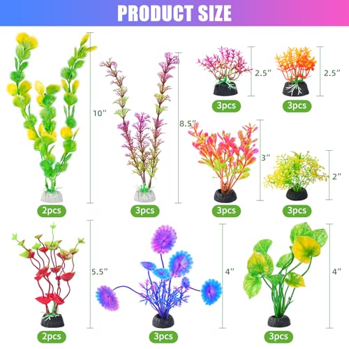 AQUANEAT 26pcs Artificial Fish Tank Plants, Multi Color Plastic Aquarium Accessories - color: Multi Color