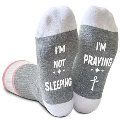 I'm Not Sleeping - Christian Faith Cross Socks Crew Socks, Religious Socks for Adults Teens Prayer, Pastor Gifts - color: White and Gray
