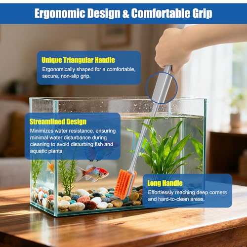 DaToo Small Glass Aguarium Cleaning Tool Algae Scraper for Acrylic Aquariums Fish Tank Cleaner Brush (Longer Size) - size: 17.3in