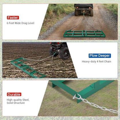 Garvee 96 Inch Heavy Duty Steel Drag Harrow – Chain System, Tow-Behind Gravel Driveway Leveler, Lawn & Landscape Grader for ATV, UTV, Tractor, Mower – Durable Yard Tool for Dirt, Sand, Soil - size: 96 in