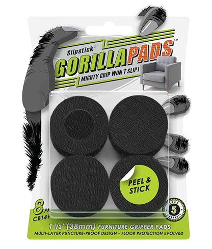 Slipstick GorillaPads CB149 Non-Slip Furniture Pads/Rubber Grippers (Set of 8) Self-Adhesive Furniture Feet Floor Protectors, 1-1/2 inch Round, Black - size: 1-1/2" Round