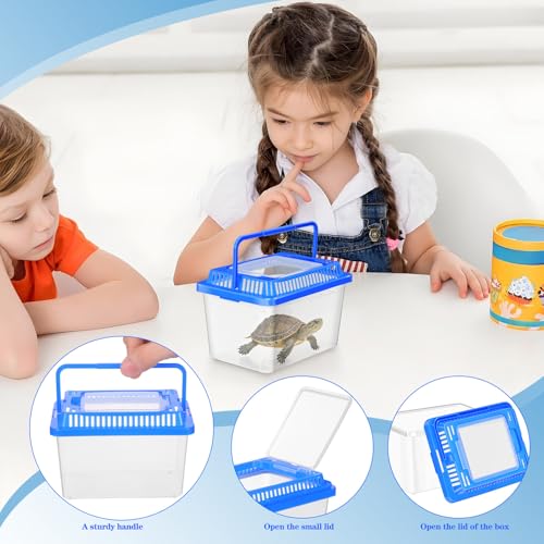DOITOOL Portable Turtle Aquarium with Lid Small Travel Fish Tank Sturdy Plastic Reptile Carrier Box for Turtles and Aquatic Pets Home Use Terrarium