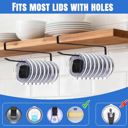 1 Pack Tumbler Lid Organizer, Versatile Cup & Water Bottle Lid Holder, Upgraded Kitchen Space Saver & Under Cabinet Storage, No Adhesive or Drilling Needed, Multi-Use Tumbler Lid Holder, Black - style: 1 Pack, Black