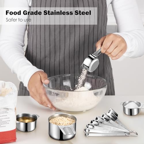 20PCS Measuring Cups and Spoons Set,Stainless Steel,with Leveler | 304 food-grade steel, dual-scale markings, one-piece construction, nesting storage, dishwasher safe, dry & liquid ingredients - size: 20PCS