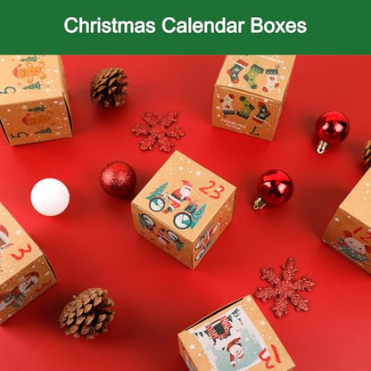 ONESING 24 Pcs DIY Christmas Advent Calendar Boxes for 2025, 24 Days Countdown Calendar Gift for Adults and Kids Christmas Kraft Cardboard Number Boxes Make & Fill Your Own Advent Calendar Boxes - color: Style-F