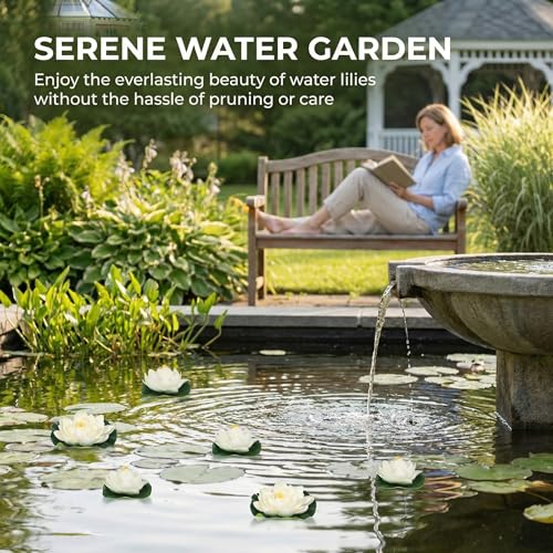 TOYANDONA 6pcs White Artificial Floating Lotus Flowers 7 Inch Lily Pads 2 Large(18cm) + 4 Small(10cm) Water Lily Pads Floating Pond Plants for Pond Pool Home Aquarium Garden Wedding Decor
