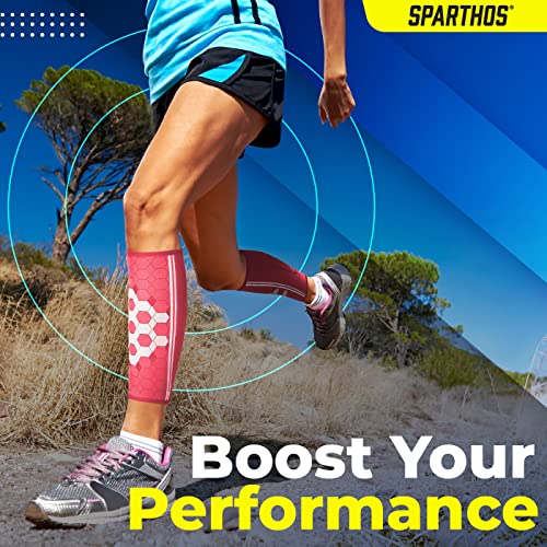Sparthos Calf Compression Sleeves, Shin Splint Relief Men, Women - Pink-M | Leg Compression Sleeves (1 Pair), Varicose Veins, Pain & Cramp Recovery, Air Travel, Nurses, Maternity, Running, Soccer - color: Flamingo Pink