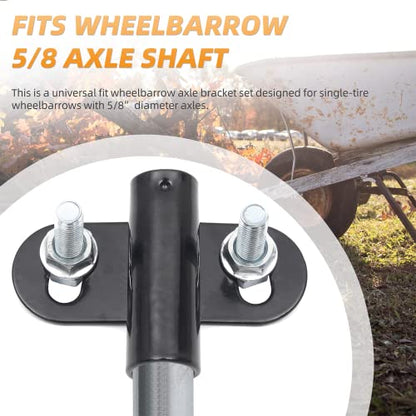 Heavy-Duty Wheelbarrow Axle Bracket Set - 10" x 0.63" Shaft and 2.1" x 3.3" Brackets - Compatible With 5/8" Axles - Includes Bolts and Nuts (1 Set) - size: 10 x 0.63" Axle+Brackets