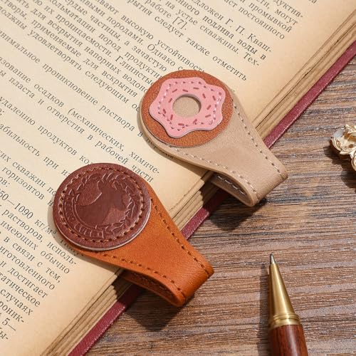 2PCS Vintage Magnetic Leather Bookmark, Leather Magnetic Bookmarks for Women, Magnetic PU Bookmarks Clip Book Accessories - style: Donuts and Cookies