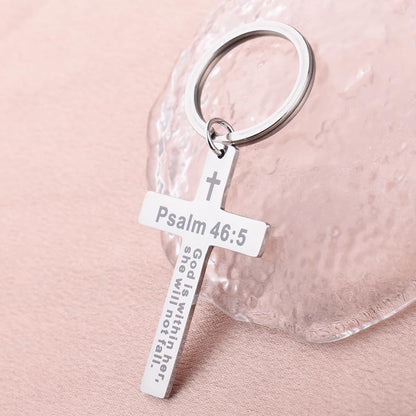 Catholic Bible Quote Keychain Christian Bag Charm for Women Mom Aunt Birthday Christmas Religious Gifts for Nana Grandma Jesus Cross Keychain God Is within Her She Will Not Fall Keychain Gift