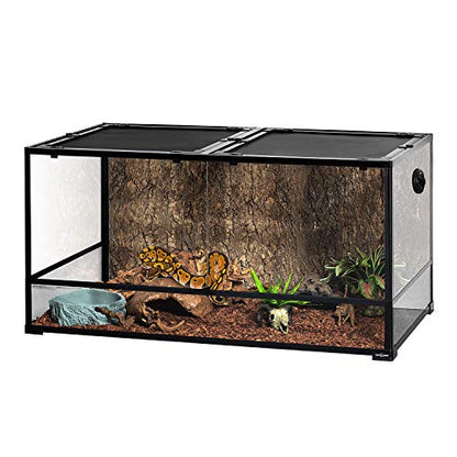 REPTIZOO Large Reptile Terrarium 120 Gallon, Tall & Wide Tempered Glass Reptile Tank 48" x 24" x 24" with Sliding Door Top Screen Ventilation & Anti Escape Lid, Full View - size: 120 gallon