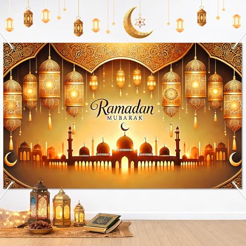 BlissYard Ramadan Mubarak Banner Backdrop 71x43 Inch Islamic Lantern Mosque Photo Background for Ramadan Decorations Muslim Home Party Celebration Wall Hanging Indoor Outdoor Display - color: Ramadan Decorations#7