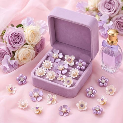 50 Pcs Pearl Rhinestone Brooch Pin Flower Embellishments Brooches and Pins for Women Lapel Pins No Sew Button Charms Accessories for Clothes Bags Wedding DIY Crafts, 5 Styles - color: Purple