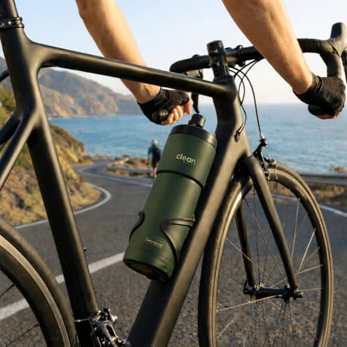 The Clean Hydration Co Insulated Bike Water Bottle 23 oz | Easy Clean Nozzle, Easy Squeeze Sports Bottle | BPA Free Cycling Bottle for Road & Mountain Biking, Gym & Travel | Matte Green - color: Matte Green