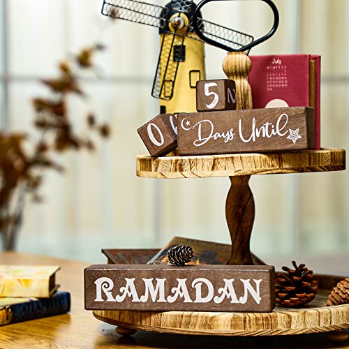 Amyhill 4 Pcs Ramadan Calendar Block Set Ramadan Advent Countdown Eid Calendar Countdown Calendar Ramadan Table Decor Ramadan Wood Sign Ramadan Mubarak Wooden Ornament Block Calendar of Islamic Months
