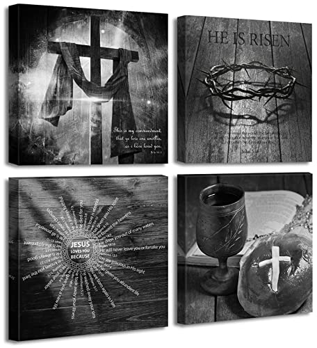 JiazuGo Christian Decor - Black Art Wall Decor Bible Verses Jesus Faith Canvas Painting Easter Decorations Office Inspirational Wall Art Cross Religious Artwork Church Decorations - color: Easter