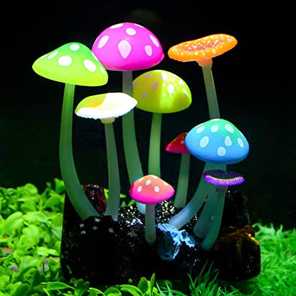 Uniclife Glowing Effect Artificial Mushroom Aquarium Plant Decor Ornament Decoration for Fish Tank Landscape - size: Mushroom