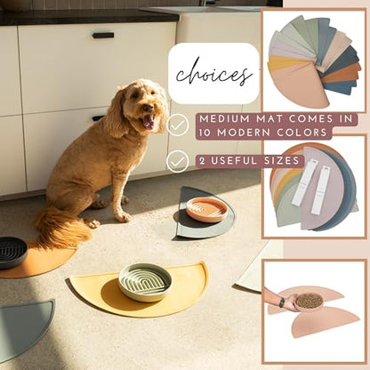 Should We Go? Waterproof Silicone Dog Food Mat – Medium Size Non-Slip Pet Bowl Mat, Raised Edge Design, Easy-to-Clean Pet Food Placemat for Dog & Cat Bowls, 21" Across x 10.5" Deep - Spruce - color: Spruce, size: Medium