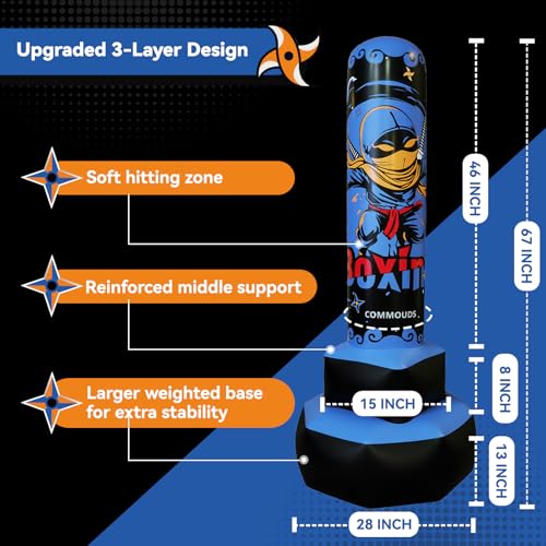 COMMOUDS 67inch Punching Bag for Kids, Inflatable Kids Boxing Set with Gloves, Fast Rebound Punching Bag for Practicing Karate, Taekwondo, MMA, Christmas/Birthday Gift for Boys Girls, Ages 6-14 - color: Blue
