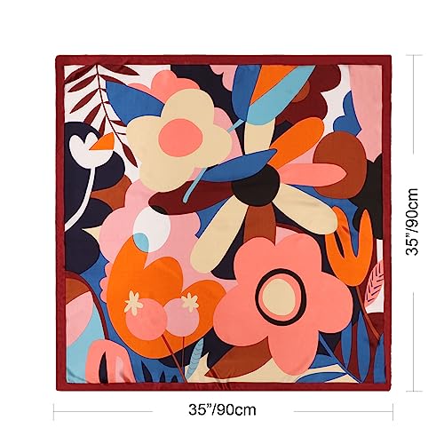 DRESHOW 35” Large Square Satin Head Scarf - 4Pcs Silk Accessories Classic Patterned Squares Beach Bandanas for Women - color: 4 Pcs: Orange, Burgundy, Lake Blue, Navy