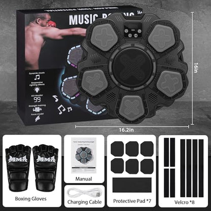 Music Boxing Machine Sport Toys for Kids and Adults,Wall Mounted Bluetooth Smart Punching Target,Training Pad Toy with Boxing Glove,Ideas Toys for Boys Girls Kids 3 4 5 6 7 8 9 10 11 12+ Years Old - color: Black L