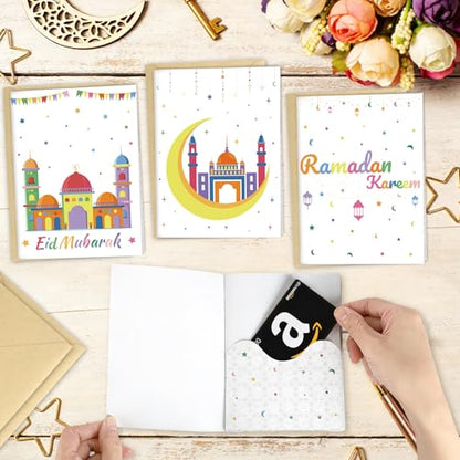 4 Sets Eid Gift Card Book, Eid Mubarak Money Holder Cards with Envelopes, Islamic Holiday Ramadan Kareem Gift Card Booklet Organizer for Family, Friends - color: Eid.Book