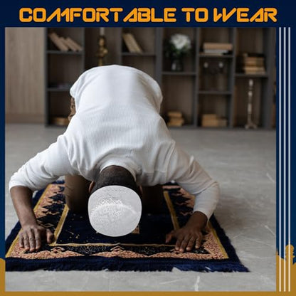 Eid Muslim 기도 Kufi 모자 남성용 기도 모자 모자 이슬람 비니 스컬 캡 자수 코피아 토피 6개 - style: 클래식