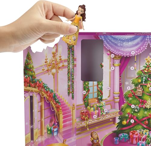 Mattel Disney Princess Doll Advent Calendar with 24 Days of Surprises, Including 3 Small Dolls, 3 Friends, 6 Fashions & 16 Accy Inspired by Movies