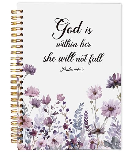 Christian Notebook for Women, Christian Gifts Journal, Prayer Journal for Women, Bible Journaling Notebook, PSALM 46:5 God is Within Her She Will Not Fall Floral Spiral Notebook 5.5x8.3 - color: 15-Christian-notebook
