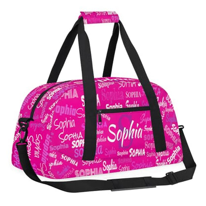 Personalized Gym Bag Kids Girls Business Trip, Deep Pink Color | Custom Name Carry On Weekender Gymnastics Dance Bag for Women Traveling - color: Color 14