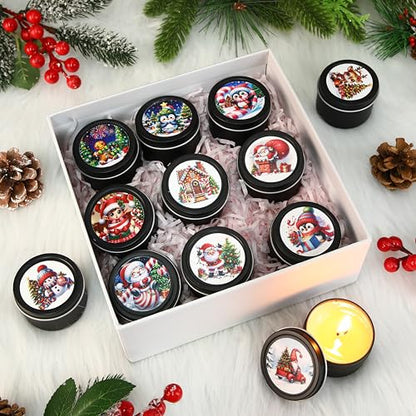 Nuanchu 24 Pack Christmas Scented Candles Gift Set Cartoon Candle for Her Him 2oz Natural Soy Wax Jar Long Lasting Aromatherapy Bulk Favors Set for Christmas Party Home Decor - style: Cartoon