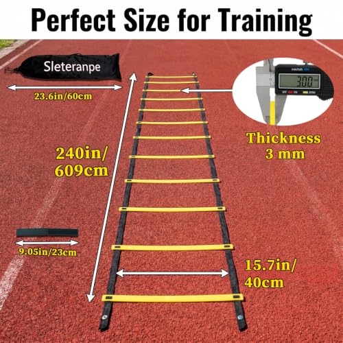 20ft Agility Ladder Training Ladder Speed | Speed Ladder for Soccer, 12 Adjustable Rungs, Durable, Carry Bag & Straps, Yellow, Footwork Training for Athletes - color: 1 Pack-Yellow