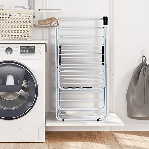 GOFLAME 2-Tier Clothes Drying Rack, Folding Laundry Dry Rack with Adjustable Supporting Bar, 26 Premium Clips, Space-Saving & Collapsible Laundry Hanger for Easy Storage, No Assembly Needed - size: 60.5” x 22” x 35.5”