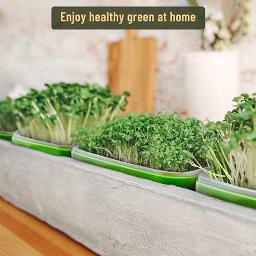 Pack 10 of Seed Sprouter Tray with Drain Holes,Seed Germination Trays Kit BPA Free Nursery Tray,Soil-Free Wheatgrass Tray Sprouter Microgreens Growing Kit (Green-10 Pack)