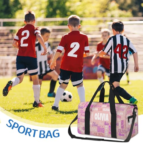 Personalized Dance Gym Bag, Pale Pink with Colorful Names | Custom Sport Duffel Large Compartment Cheerleaders Dance Weekender Bags Travel Tote - color: Pale Pink