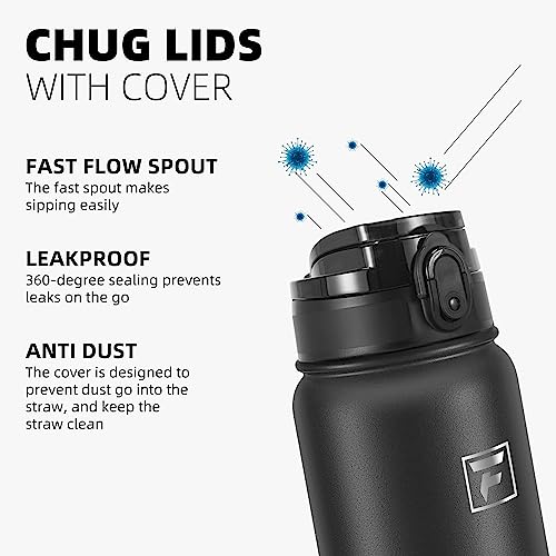 Fanhaw 32 oz Insulated Stainless Steel Water Bottle with Anti-Dust Chug Lid, Leakproof Vacuum Sports Bottle for Kids, Teens & Adults, Back to School Essentials (Black) - color: Black, style: 32 Ounces