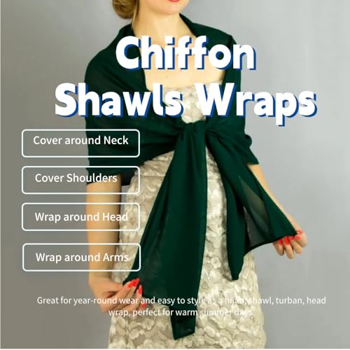 Chiffon Scarf for Women Lightweight Breathable Sunscreen Soft Solid Hijab Scarf for Daily & Muslim Wear - color: Dark Green Chiffon Scarf