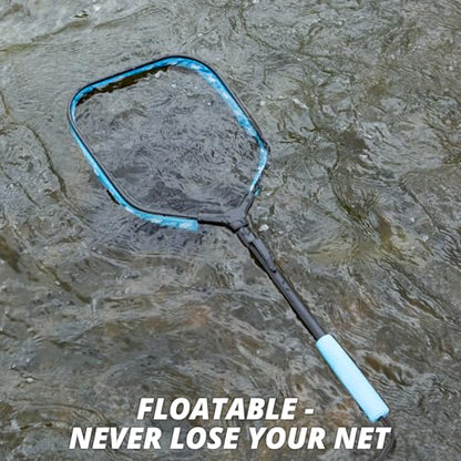 Floating Fishing Net for Fly Fishing, Foldable Landing Net | 31.2" Length, 15"x11.8" Hoop, Fish Net with Rubber Coated Polyethylene Mesh for Bass, Trout, Kayak & Boat Fishing - color: Blue