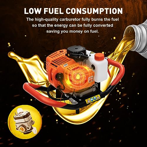 Auger Post Hole Digger, Gas Powered Earth Post Hole Digger Post Holes Earth Digger Petrol Drill Borer Bulb Planting Drill Fence Hole Maker Machine (52cc 2.54HP 1.9KW) - size: 52cc 2.54HP 1.9KW