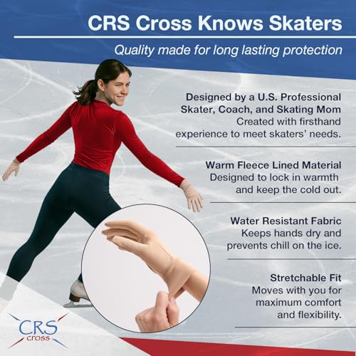 CRS Cross Padded Ice Skating Gloves. Warm Padded Protection for Figure Skating Testing, Practice, Dance Competitions, Roller Skaters and Cheerleading. - color: Tan, size: Youth Medium/Large