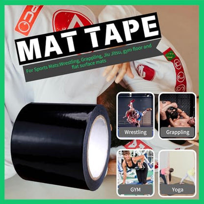 Black Mat Tape, 4 Inch Strong Floor Tape for Wrestling Grappling Gymnastics Jiu Jitsu Floor, Gym Floor, Seaming Home Mats Exercise Mat, 96FT