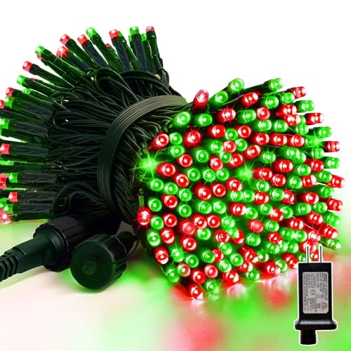 LAMPHOME 33ft Christmas Decorative Mini Lights, 100 LED Green Wire Fairy Starry String Lights Plug in, 16 Lighting Modes, for Indoor Outdoor Xmas Tree Wedding Party Decoration (Red+Green) - color: Red and Green, size: 100LED
