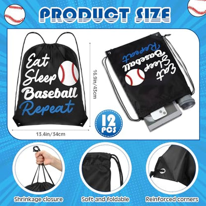 Reallnaive Party Favors Gifts, 24 oz Water Bottles Reusable Sport Squeeze Drinking Cup, Eat Sleep Drawstring Bag Cinch Sack Sport Pack for School Team Gift Event Accessories - style: Baseball