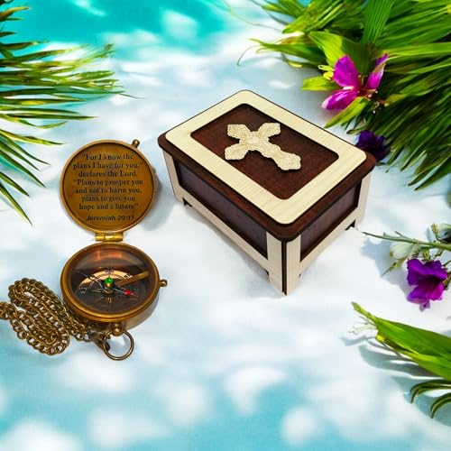 Deocar Engraved Brass Compass with Inspirational Quotes and Wooden Box –Gift for Son, Husband, Grandson, or Travelers – Ideal for Birthdays Graduation Christmas or Special Occasions - style: I know the plan