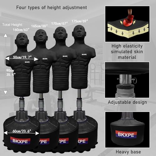 Adjustable Punching Dummy – Freestanding Silicone Punching Bag with Telescopic Height, Stable Large Base for Adults, Boxing, Kickboxing, MMA & Home Gym Training - color: Black