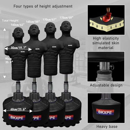 Adjustable Punching Dummy – Freestanding Silicone Punching Bag with Telescopic Height, Stable Large Base for Adults, Boxing, Kickboxing, MMA & Home Gym Training - color: Black