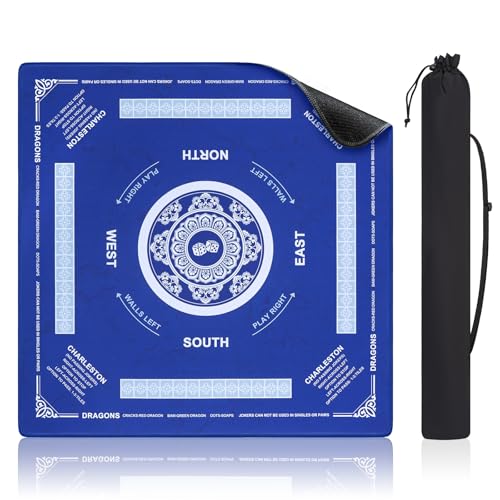 Shipped Rolled Mahjong Mat with Rules Without Creases, 3mm, 32.5" x 32.5" - color: Blue