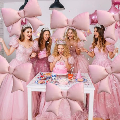 Pink Bow Balloons, 6 Pcs Giant Foil for Girls Birthday Party Decorations - style: Pink Bow