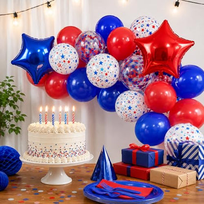 Red and Blue Balloons with 2Pcs Red Blue White Star Foil Balloons for Party - color: Blue and Red, size: 30PC